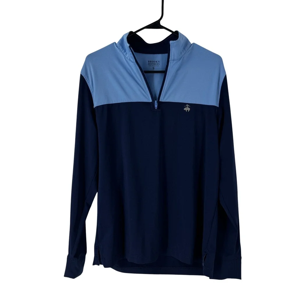 Brooks Brothers Mens Small Blue Colorblock Quarter Zip Performance Pullover Top